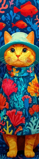 Cat bookmarks design of a sea dress with blue hat